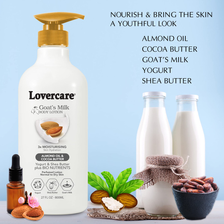 Lovercare Goat Milk Body Lotion for Dry Skin Almond Oil Cocoa Butter 2705oz 800ml Single