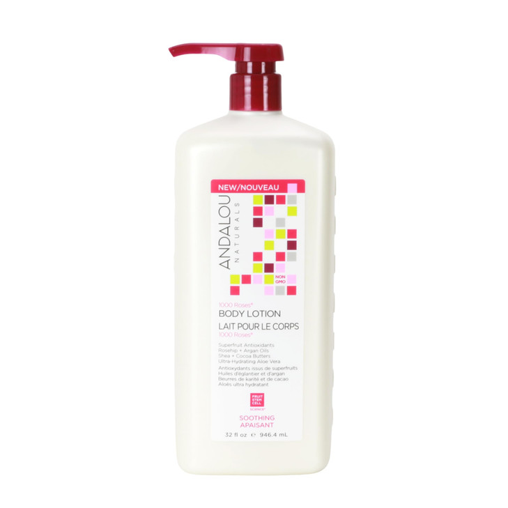 Andalou Naturals 1000 Roses Soothing Body Lotion 32 Fl Oz Value Size Sensitive Skin Lotion with Cocoa Butter Shea Butter
