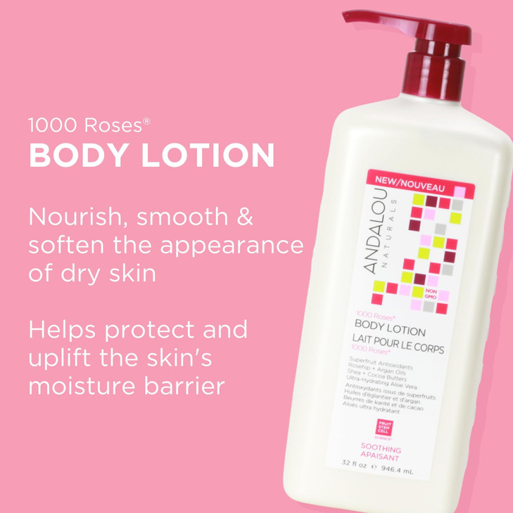 Andalou Naturals 1000 Roses Soothing Body Lotion 32 Fl Oz Value Size Sensitive Skin Lotion with Cocoa Butter Shea Butter