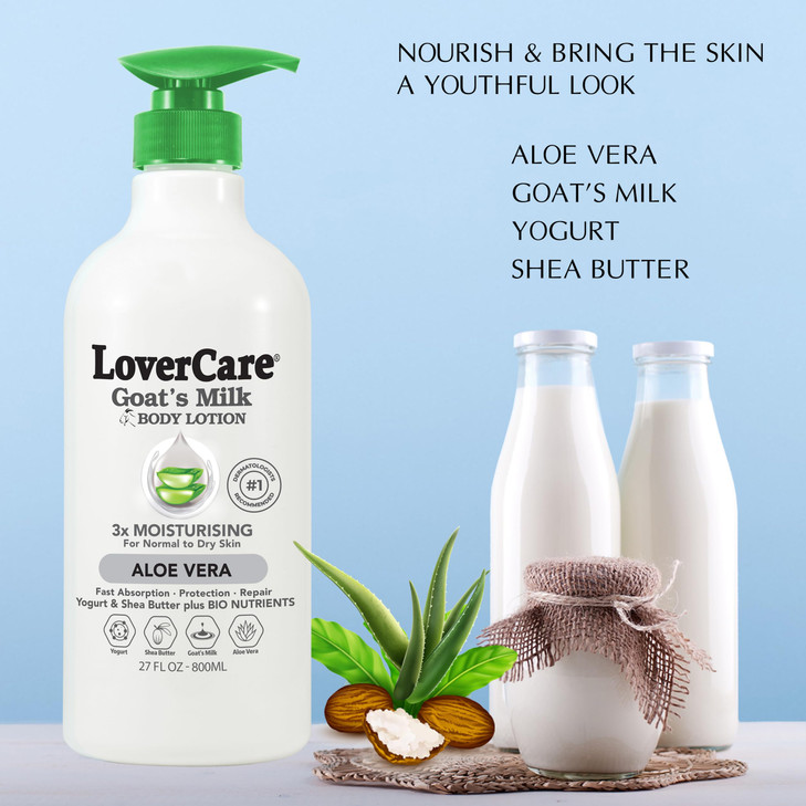 Lovercare Goat Milk Body Lotion for Dry Skin Aloe Vera 2705 oz 800ml Single