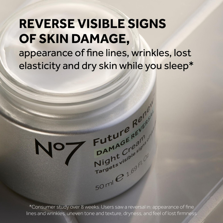 No7 Future Renew Damage Reversal Night Cream Anti Aging Face Moisturizer Infused with Peptide Technology to Reverse Visi