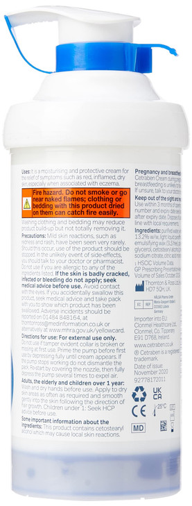 Cetraben Emollient Cream 500g Moisturizing for Dry Skin Eczema Relief Whole Body Adult Use 176 Ounce