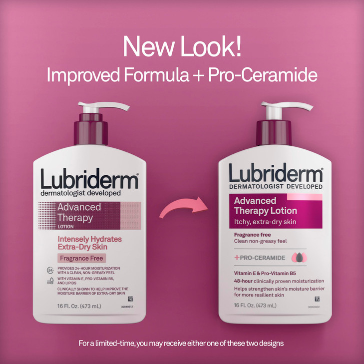 Lubriderm Advanced Therapy Fragrance Free Moisturizing Hand Body Lotion ProCeramide with Vitamins E ProVitamin B5 Intens