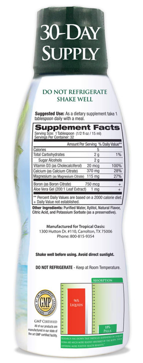 Tropical Oasis Liquid Calcium Magnesium Natural formula w support for strong bones Liquid vitamins w calcium 16oz 32 Ser