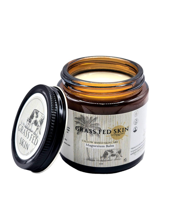 Grass Fed Skin Magnesium Balm Tallow Based Skincare Organic Grassfed GrassFinished Clean Ingredients Made In USA 4 oz