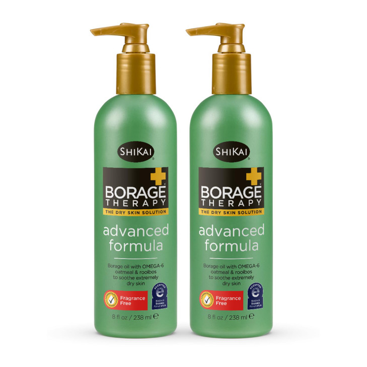 ShiKai Borage Therapy Advanced Formula Body Moisturizer 8oz Pack of 2 Fragrance Free Hydrating Lotion for Dry Hands Body