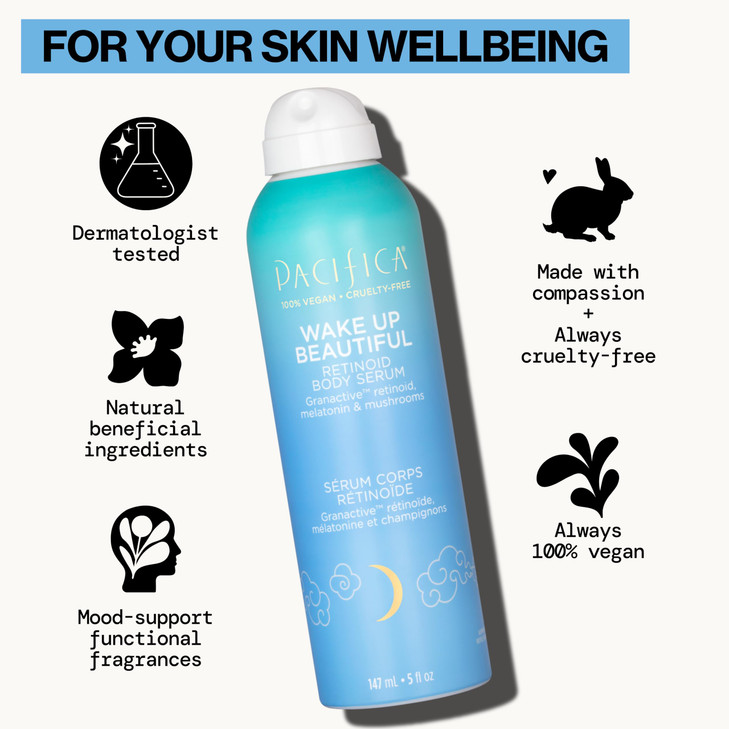 Pacifica Wake Up Beautiful Body Lotion Serum Set of 2 Overnight Body Treatment wGranactive Retinoid Mushroom Melatonin H