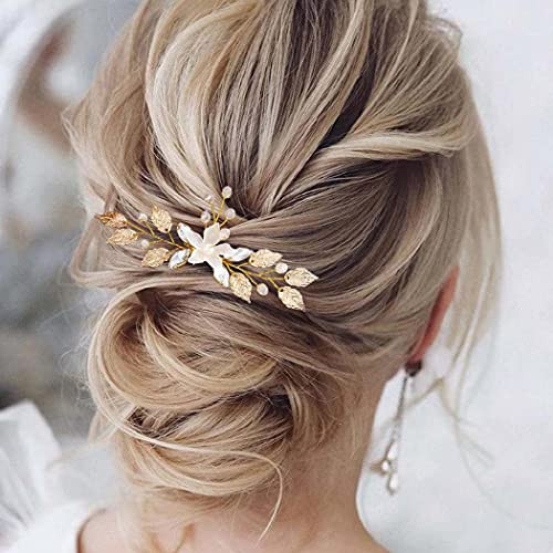 YBSHIN Bridal Flower Leaf Hair Comb Gold Rhinestone Hair Pieces Wedding Hair Accessories for Brides online at globaldelivered