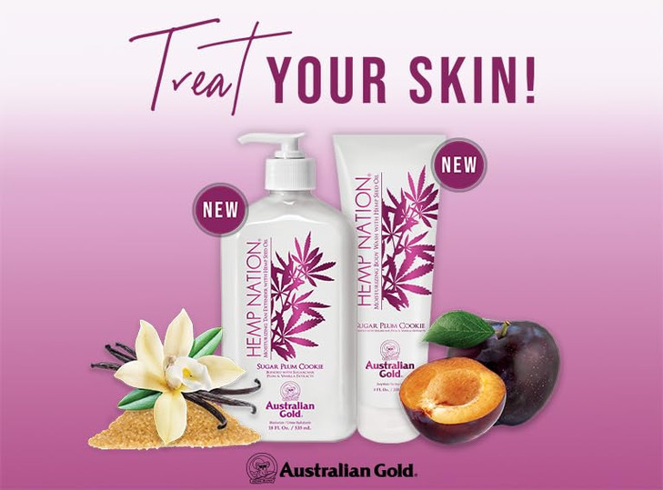 Australian Gold Hemp Nation Sugar Plum Cookie Bundle Tan Extender Body Lotion 18 FL Oz and Body Wash 8 FL Oz Delectable