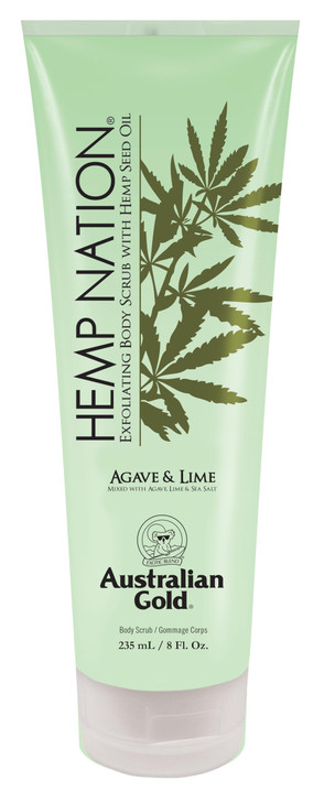 Australian Gold Hemp Nation White Peach Hibiscus Bundle Tan Extender Lotion 18 Fl Oz and Agave Lime Body Scrub 8 Fl Oz M