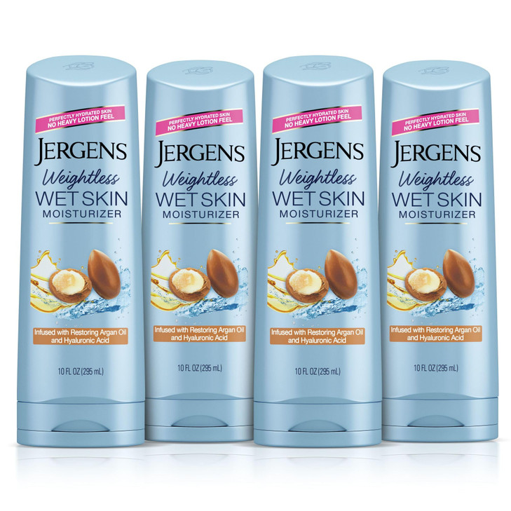 Jergens Wet Skin Body Moisturizer with Restoring Argan Oil 4X Healthier Looking Skin FastAbsorbing NonGreasy Dermatologi