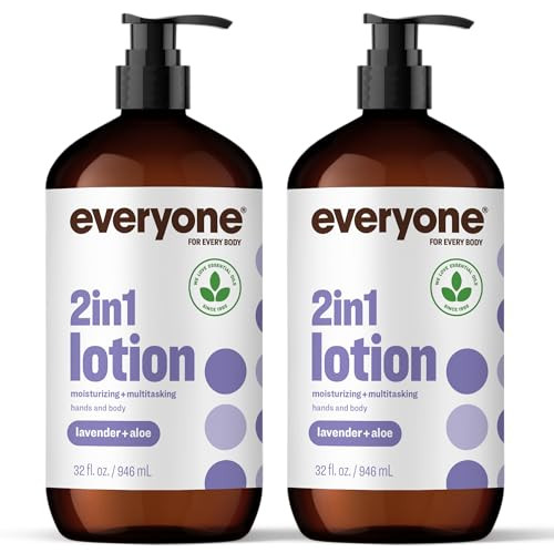 Everyone 2in1 Lotion for HandsBody 32 ounce Pack of 2 Lavender and Aloe made with Essential Oils for Men and Women