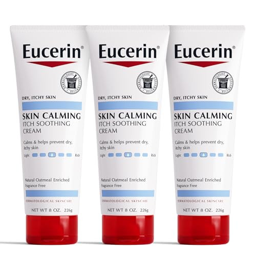 Eucerin Skin Calming Cream Full Body Lotion for Dry Itchy Skin Natural Oatmeal Enriched 8 oz Tube Pack of 3
