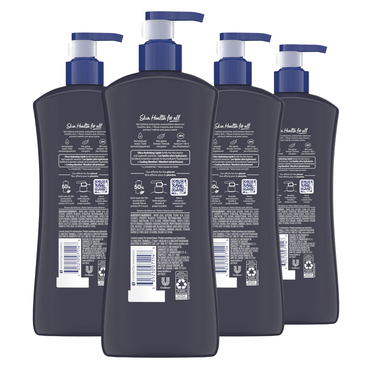 Vaseline Men Cooling Hydration 3in1 4 Pack for Dry Skin Face Hands Body Lotion for Men with Menthol UltraHydrating Lipid