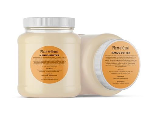 Plant Guru Raw Mango Butter 3 lbs Bulk Jar 100 Pure Natural Unrefined Great for Skin and Hair Growth DIY Soap Making Bod
