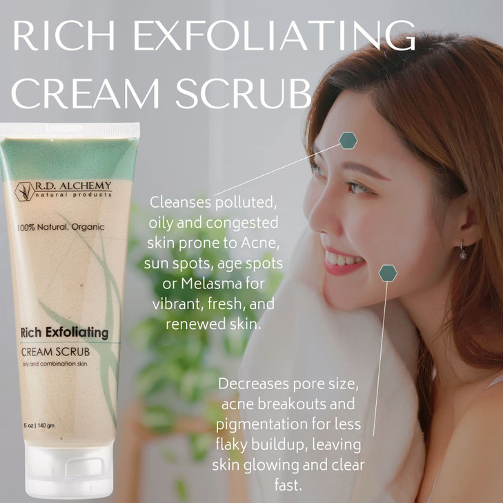 RD ALCHEMY 100 Natural Organic Rich Exfoliating Cream Face Scrub for Dull Dry Skin Exfoliate brighten with AHAs Jojoba B
