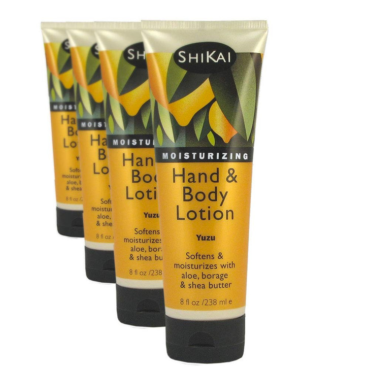 ShiKai Yuzu Hand Body Lotion 8oz Pack of 4 Daily Moisturizing Skincare for Dry and Cracked Hands With Aloe Vera Vitamin
