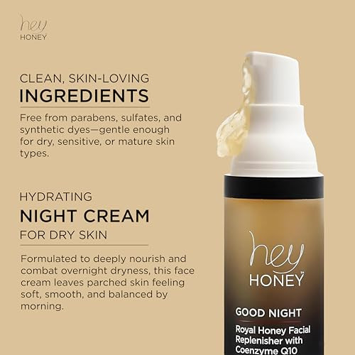 Hey Honey Skincare Good Night Moisturizer For Face Royal Honey Facial Replenisher with Coenzyme Q10 A Lavish Night Time