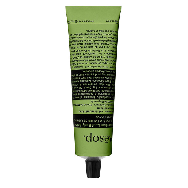 Aesop Geranium Leaf Body Balm Soothing Balancing Hydration with Geranium Leaf Mandarin Rind Bergamot Rind Nut Oils Green