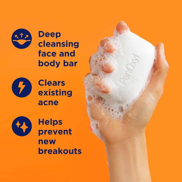 PanOxyl Acne Treatment Bar with 10% Benzoyl Peroxide, Maximum Strength Bar Soap for Face, Chest and Back, Benzoyl Peroxide Soap Body Wash, Vegan, For