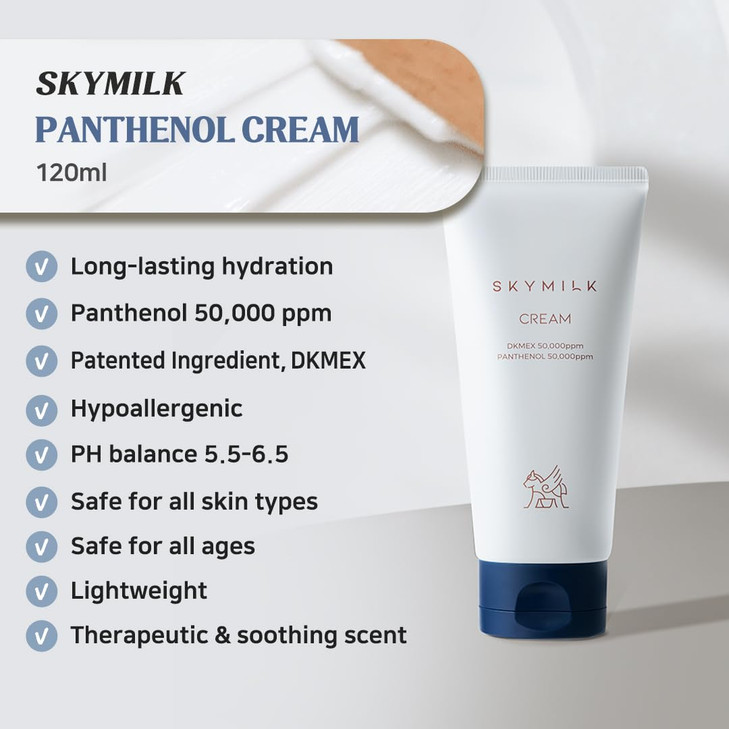 SKYMILK Panthenol Cream with Donkey Milk 120 ml 405 FlOz NonSticky Hypoallergenic Deep Moisturization AntiItch Summer Es
