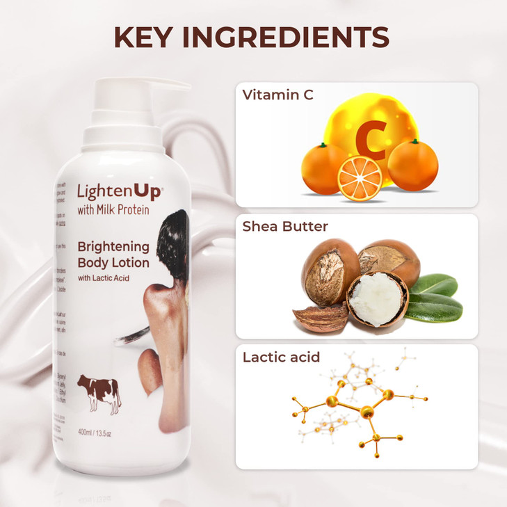 LightenUp Lactic Acid Lotion 135 Fl oz 400ml AHA Body Cream Moisturizing Hydrating Body Lotion for Body Knees Armpit Und