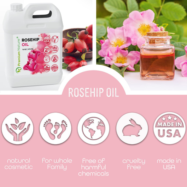 Rosehip Oil for Skin Face Body Hair Nails 16oz Cold Pressed Unrefined Rose Hip Seed Oils Moisturizing Facial Oils Bulk A