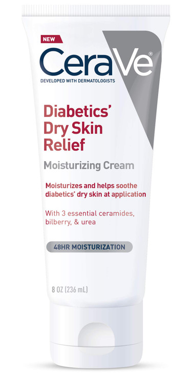 CeraVe Moisturizing Cream for Diabetics Dry Skin Urea Cream with Bilberry for Face and Body Fragrance Free Paraben Free