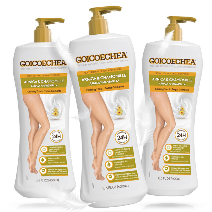Goicoechea Arnica Chamomile Body Lotion Soothes Tired Legs Hydrates Refreshes Skin NonGreasy Daily Formula Varicose Vein