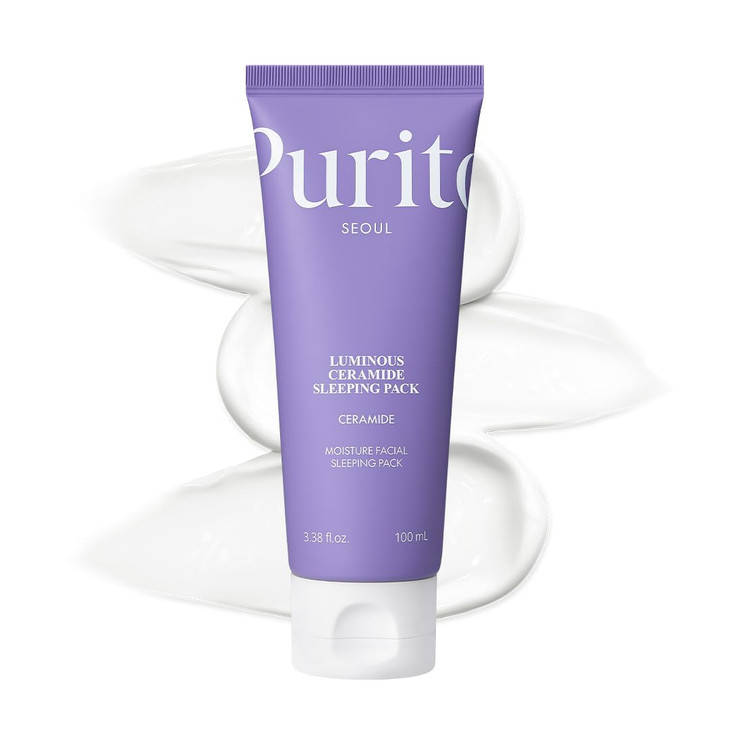 PURITO Luminous Ceramide Sleeping Pack Overnight Recovery Cream with Five Ceramides for Dry Sensitive Skin Ceramide Hydr