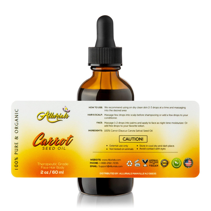 Allurials Carrot Seed Oil 2 Oz 100 Pure Organic Unrefined Cold Pressed All Natural Daucus Carota Essential Carrot Moistu