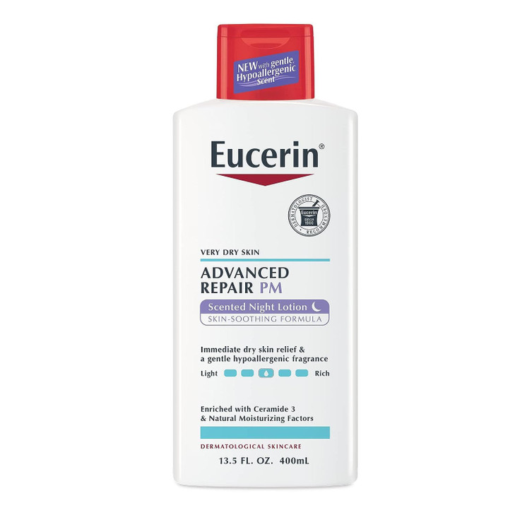 Eucerin Advanced Repair Scented Night Lotion 48 Hour Moisturizing Body Lotion for Dry Skin with a Hypoallergenic Soothin
