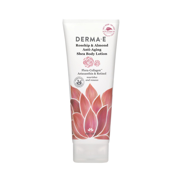 Derma E Rosehip and Almond AntiAging Shea Body Lotion Vegan FloraCollagen Retinol and Vitamin E Moisturizer for Dry Skin