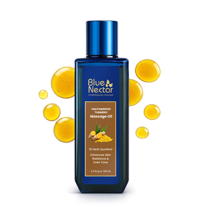 Blue Nectar Nalpamaradi Tailam Skin Radiance Oil with Turmeric Plant Based Body Oil and Face Oil Infused with Turmeric A