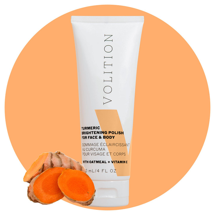 Volition Beauty Turmeric Brightening Polish with Oatmeal Vitamin E Physical Scrub to Exfoliate Face Body Removes Dead Sk