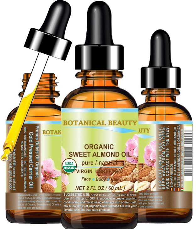 Botanical Beauty Organic SWEET ALMOND OIL 100 Pure Natural Virgin Unrefined Undiluted Cold Pressed Carrier Oil for Face