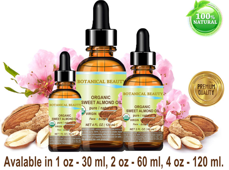 Botanical Beauty Organic SWEET ALMOND OIL 100 Pure Natural Virgin Unrefined Undiluted Cold Pressed Carrier Oil for Face