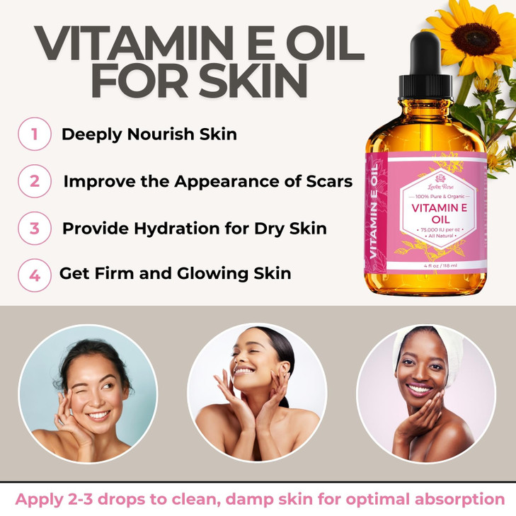 Vitamin E Oil by Leven Rose 75000 IU per oz 100 Natural Organic Pure Vitamin E Oil for Skin Face Hair Nails and Scars 4