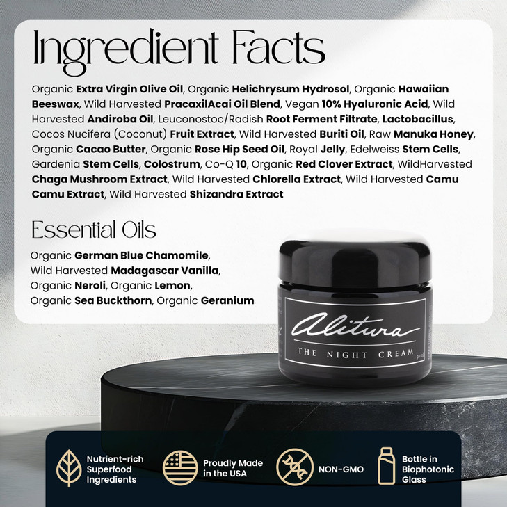 Alitura Hyaluronic Acid AntiAging Night Cream Hydrating Face Moisturizer with 10 Hyaluronic Acid Superfoods Wrinkle Crea