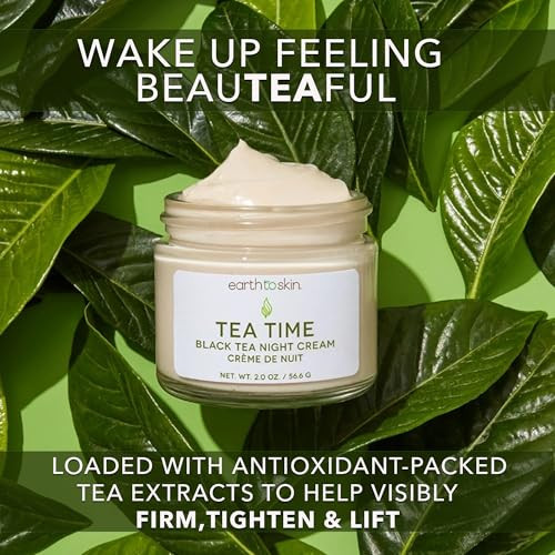Earth To Skin Tea Time Black Tea Night Cream Hydrating Face Moisturizer with Edelweiss Glycerin Squalane 20 fl oz