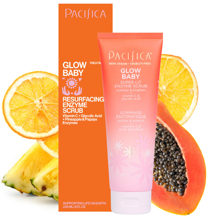 Pacifica Glow Baby Exfoliating Face Scrub Brightening Enzyme Facial Cleanser w Vitamin C Glycolic Acid for Radiant Smoot