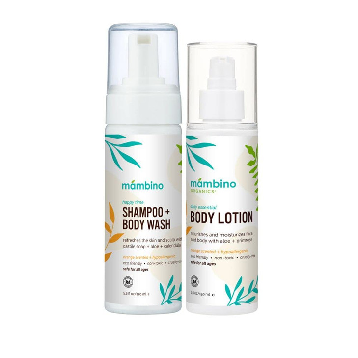 Mambino Organics Happy Time Body Wash Lotion Set Vegan Bath and Body Care Duo Gentle Body Wash and Moisturizing Lotion C