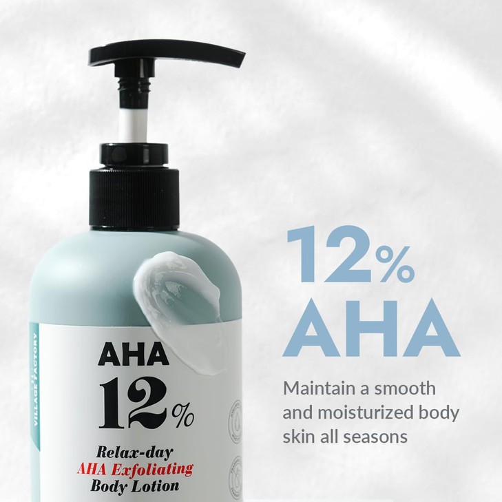 V11FACTORY AHA 12 Glycolic Acid Body Lotion Korean Exfoliating Hydrating Body Cream with Hyaluronic Acid Collagen Unscen
