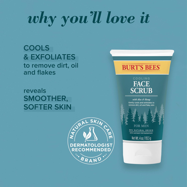 Burts Bees Cooling Face Scrub with Aloe Hemp For Men 4 Ounces