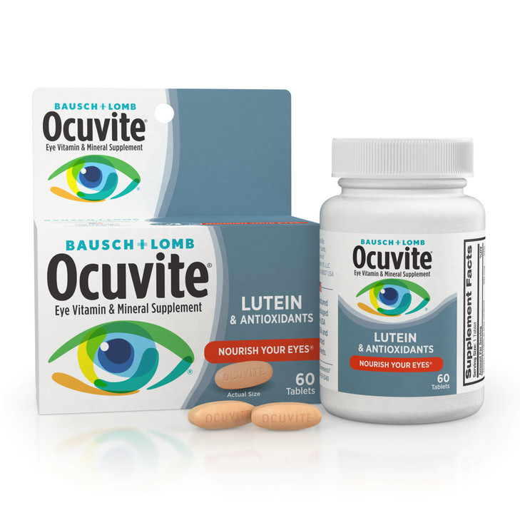 Ocuvite Eye Vitamin & Mineral Supplement, Lutein & Antioxidant Vitamins A, C & E, Zinc for Eye Health & Support, Vitamins for Eyes, 60 Tablets online at globaldelivered