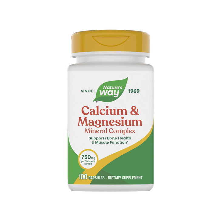 Nature's Way Calcium & Magnesium Mineral Complex, Supports Bone Health & Muscle Function,* 750 mg per 3-Capsule Serving, 100 Capsules (Packaging May online at globaldelivered