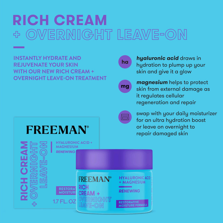 Freeman Rich Cream Overnight LeaveOn Moisturizing Face Mask Facial Mask For Dry Skin Face Cream Infused With Magnesium H