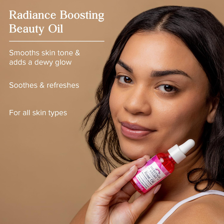 HERITAGE STORE Rose Oil Nourishing Treatment Hydrating Face Oil for a Natural Glow Dry to Combination Skin Care wOrganic