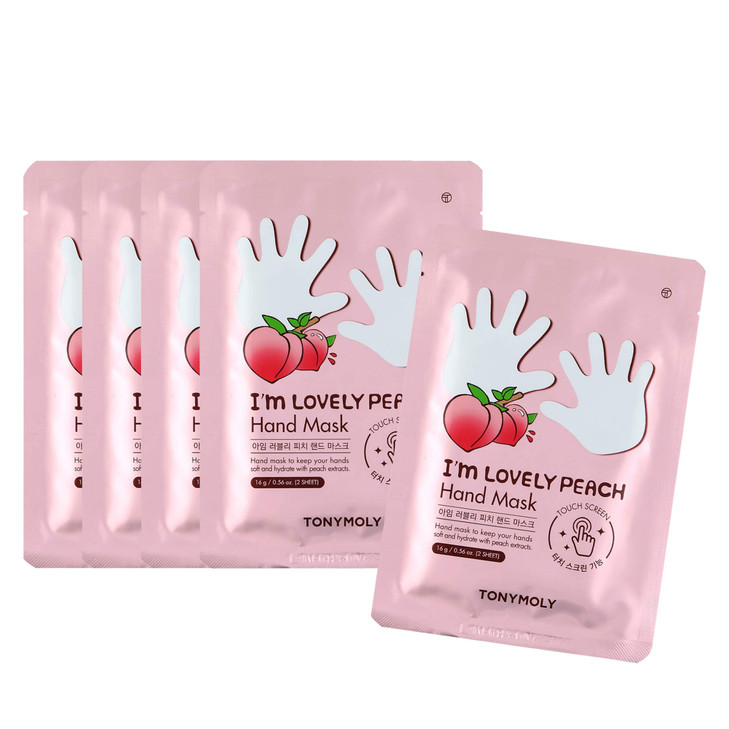 TONYMOLY Im Lovely Peach Hand Mask Hydrating Moisturizing Korean Hand Treatment Gloves with Peach Plum Honeysuckle Extra