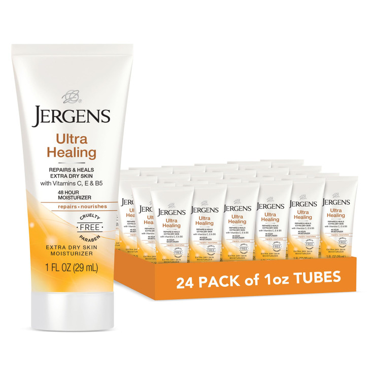 Jergens Ultra Healing Dry Skin Moisturizer Travel Size Body and Hand Lotion 1 Oz Pack of 24